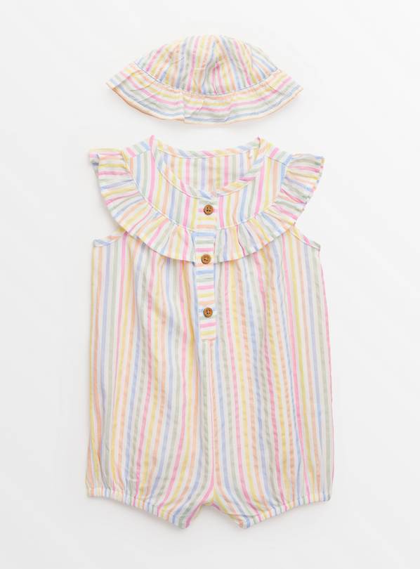 Stripe Frill Romper & Hat Up to 3 mths
